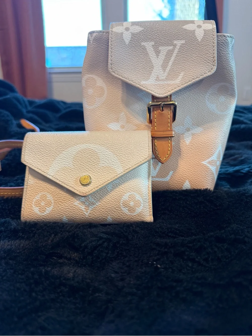 Louis Vuitton Cream Monogram Mini Backpack & Cardholder Set